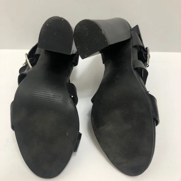 Steve Madden Double Buckle Black Leather Block Heel Size 5 M - Picture 8 of 10